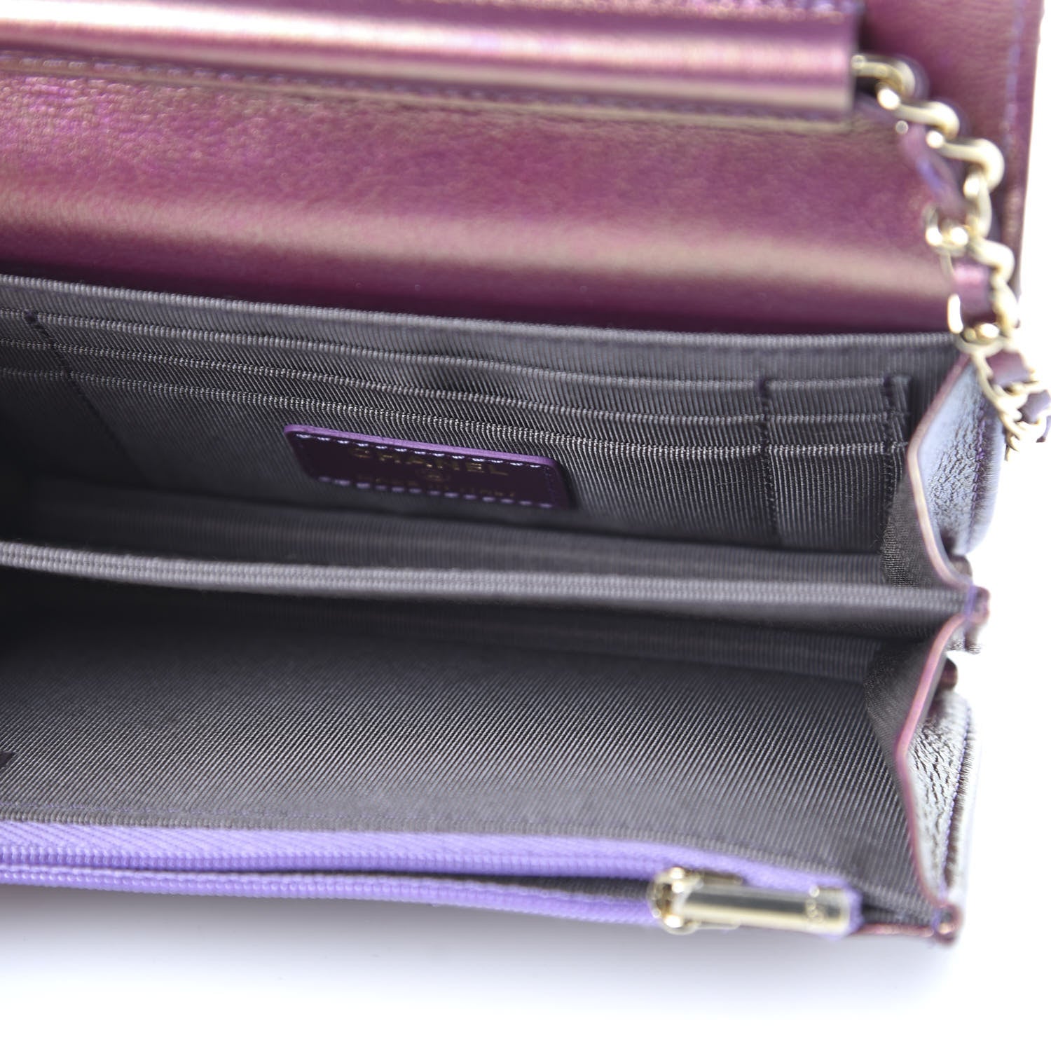 Chanel Iridescent Lambskin Quilted Mini Wallet On Chain WOC Purple 5 of 10