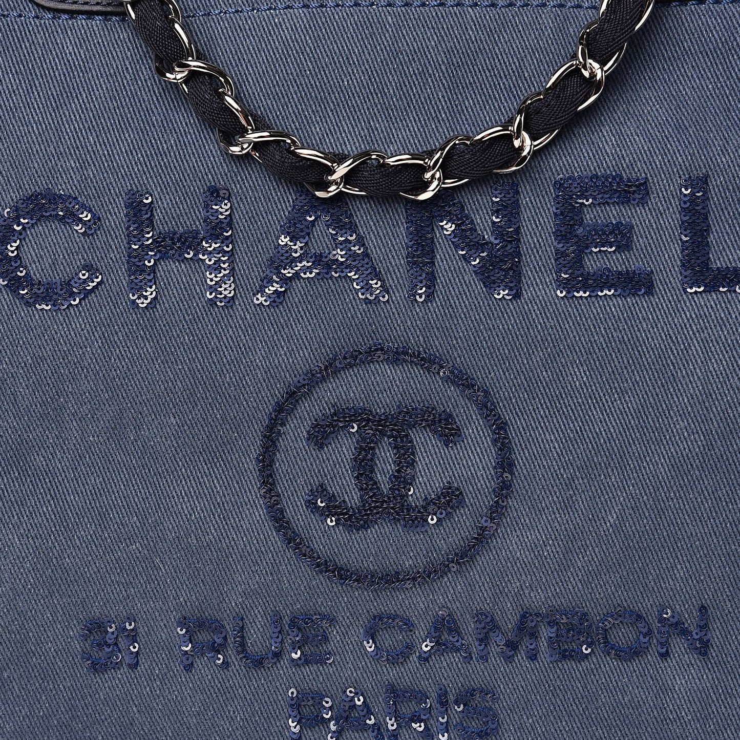 Canvas Sequin Large Deauville Tote Navy