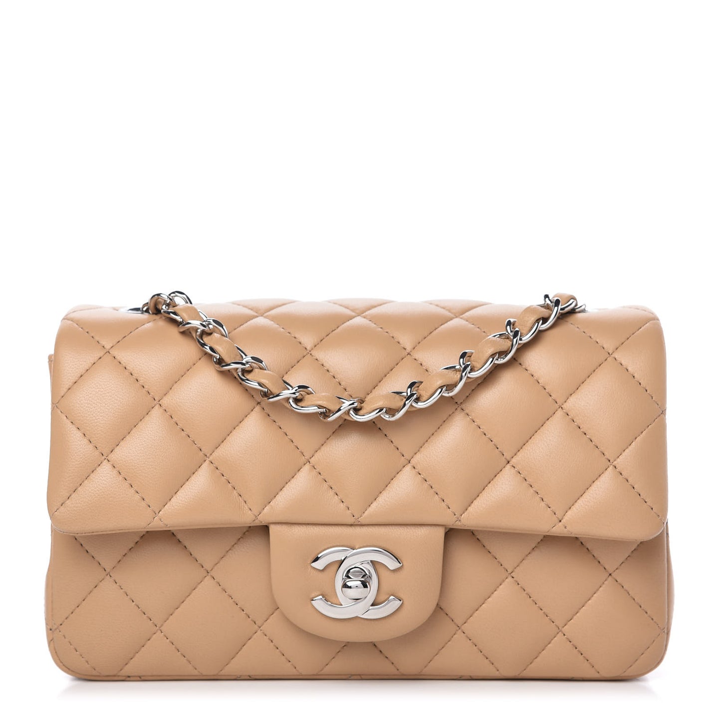 Lambskin Quilted Mini Rectangular Flap Beige