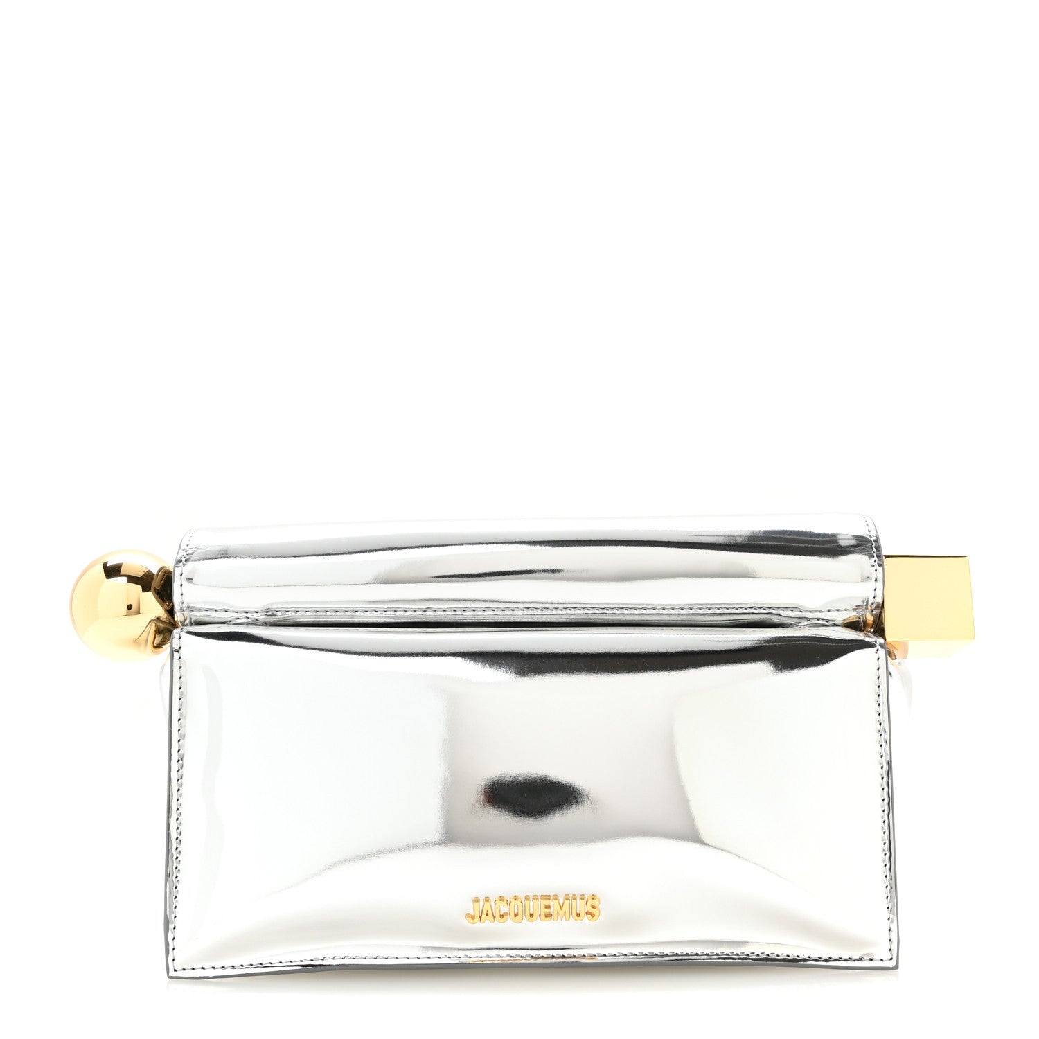 Jacquemus Metallic Patent Calfskin La Pochette Rond Carre Silver 1 of 6