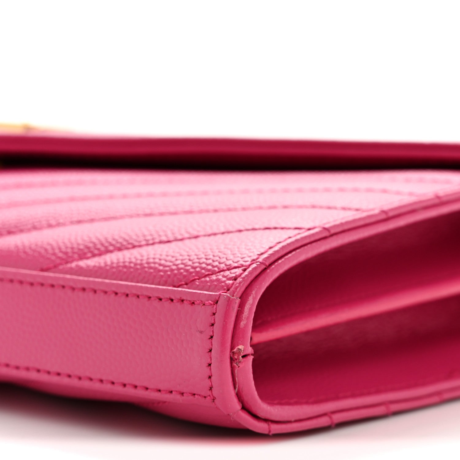 Saint Laurent Grain De Poudre Matelasse Chevron Monogram Chain Wallet Hot Pink 10 of 12