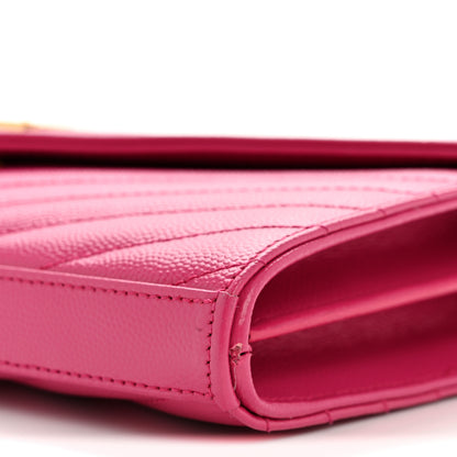 Saint Laurent Grain De Poudre Matelasse Chevron Monogram Chain Wallet Hot Pink 10 of 12
