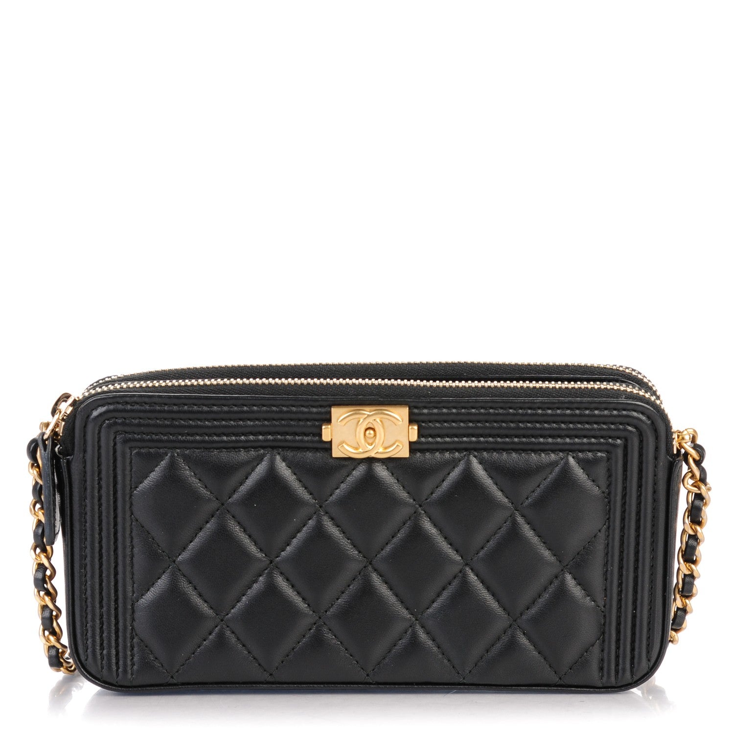 Chanel Lambskin Quilted Small Boy Clutch With Chain Black 1 of 8