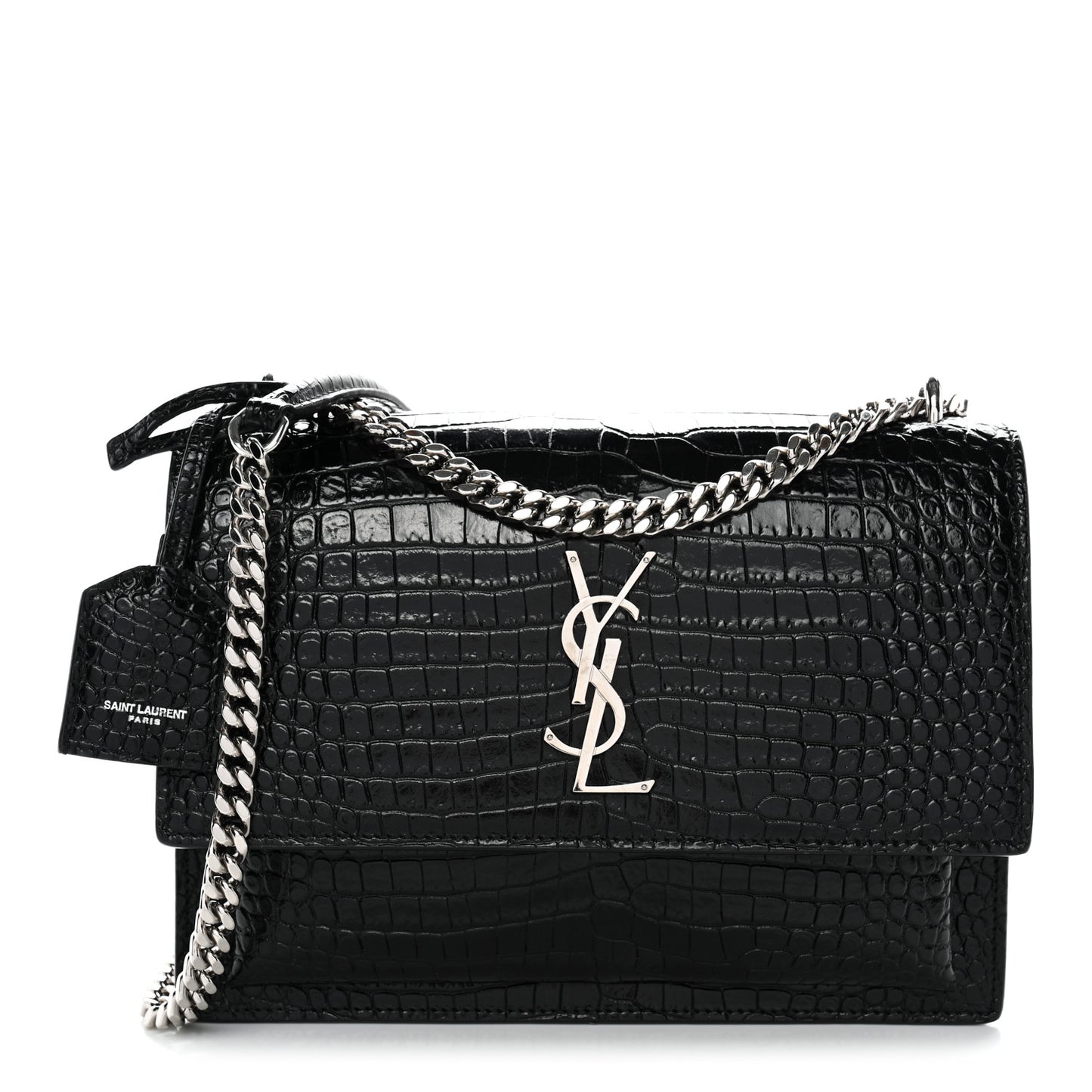 Calfskin Crocodile Embossed Medium Monogram Sunset Black