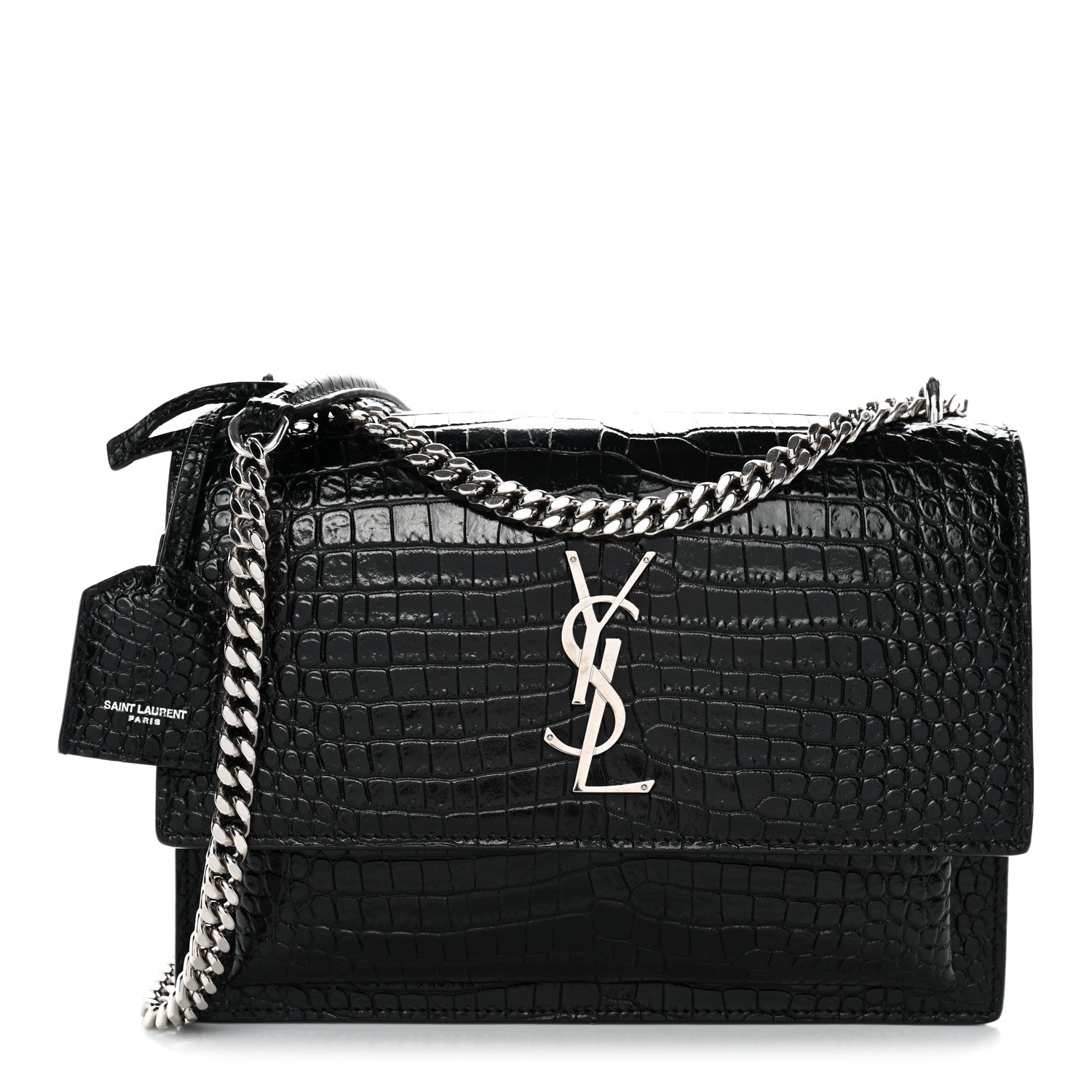 Saint Laurent Calfskin Crocodile Embossed Medium Monogram Sunset Black 1 of 13