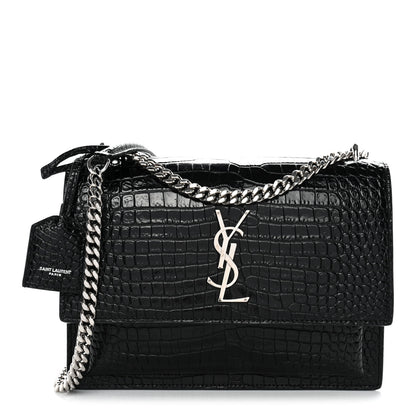 Saint Laurent Calfskin Crocodile Embossed Medium Monogram Sunset Black 1 of 13