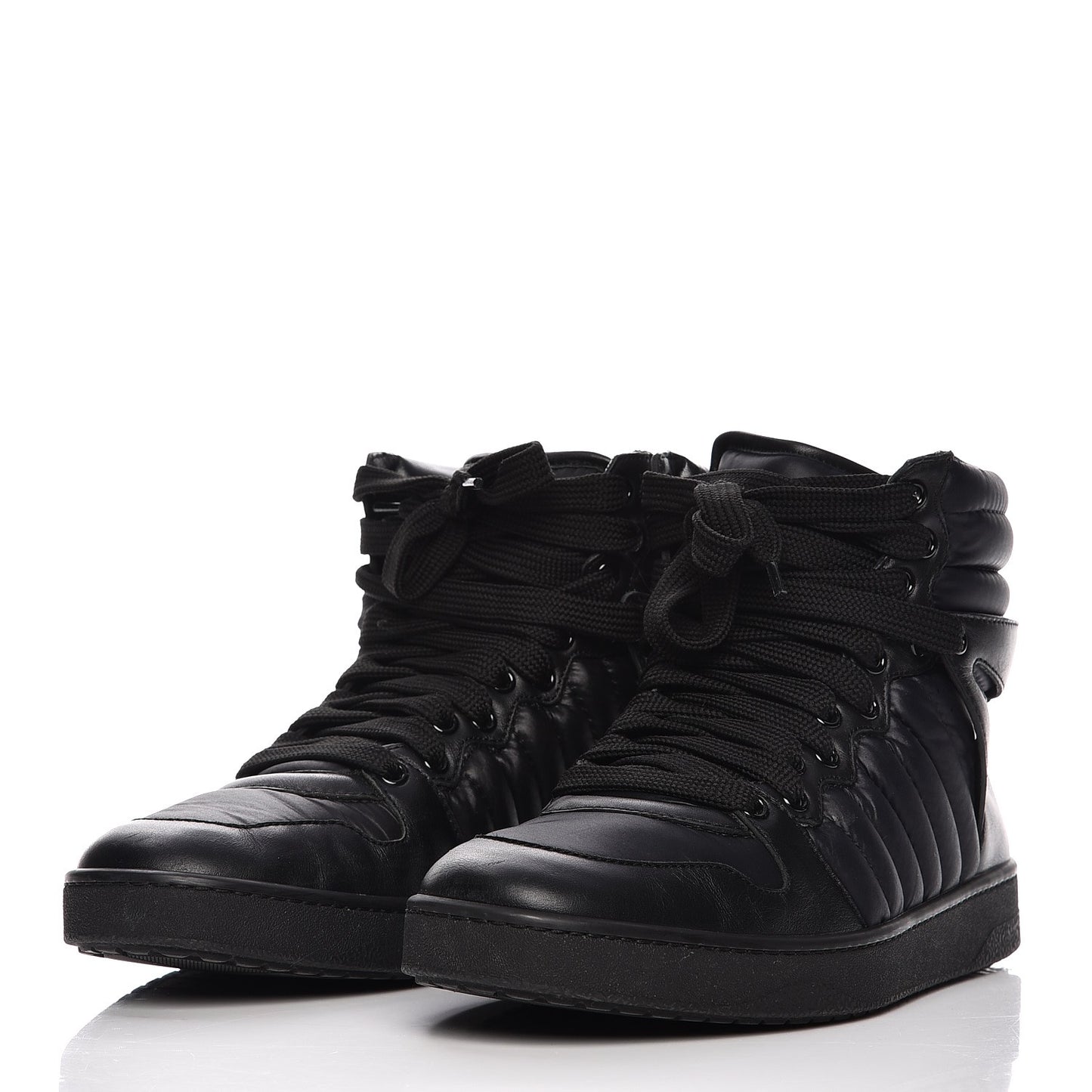 Nylon Calfskin Mens High Top Sneakers 8.5 Black
