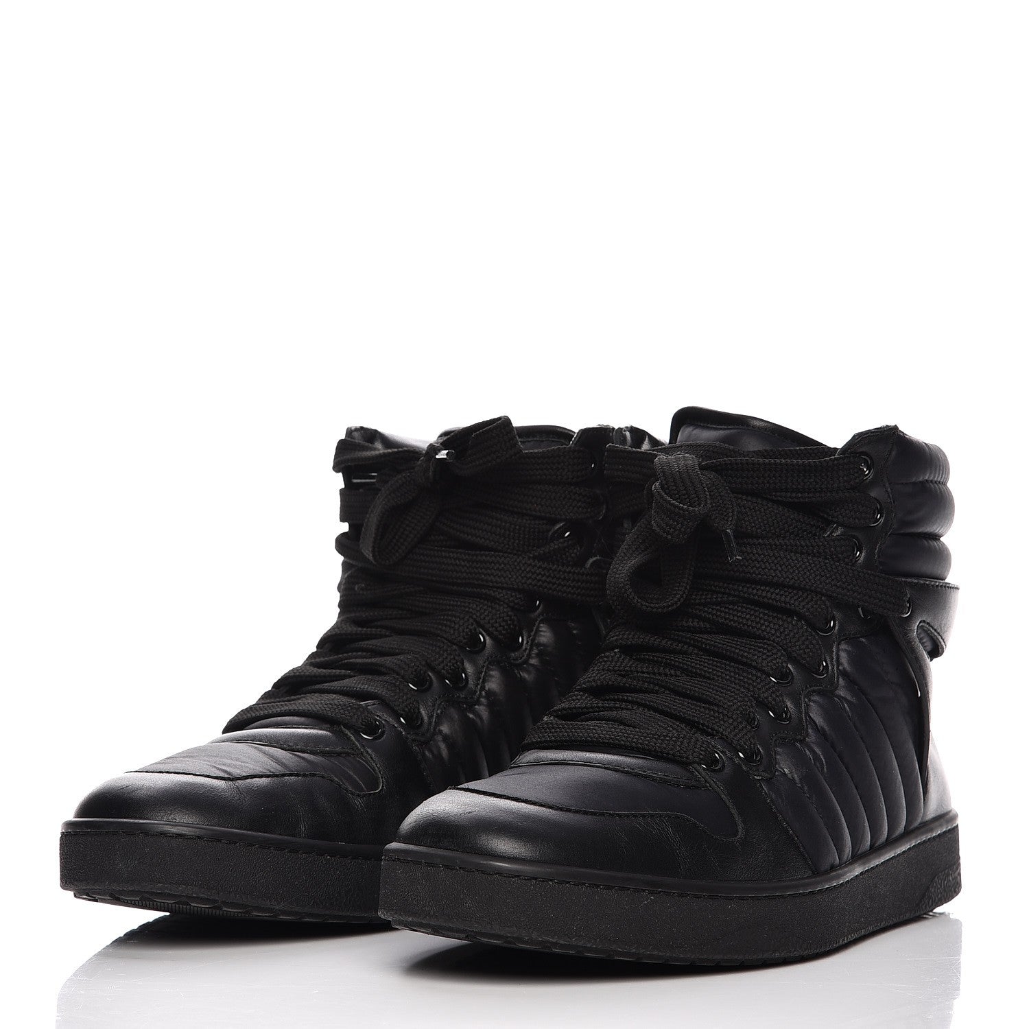 Gucci Nylon Calfskin Mens High Top Sneakers 8.5 Black 2 of 11