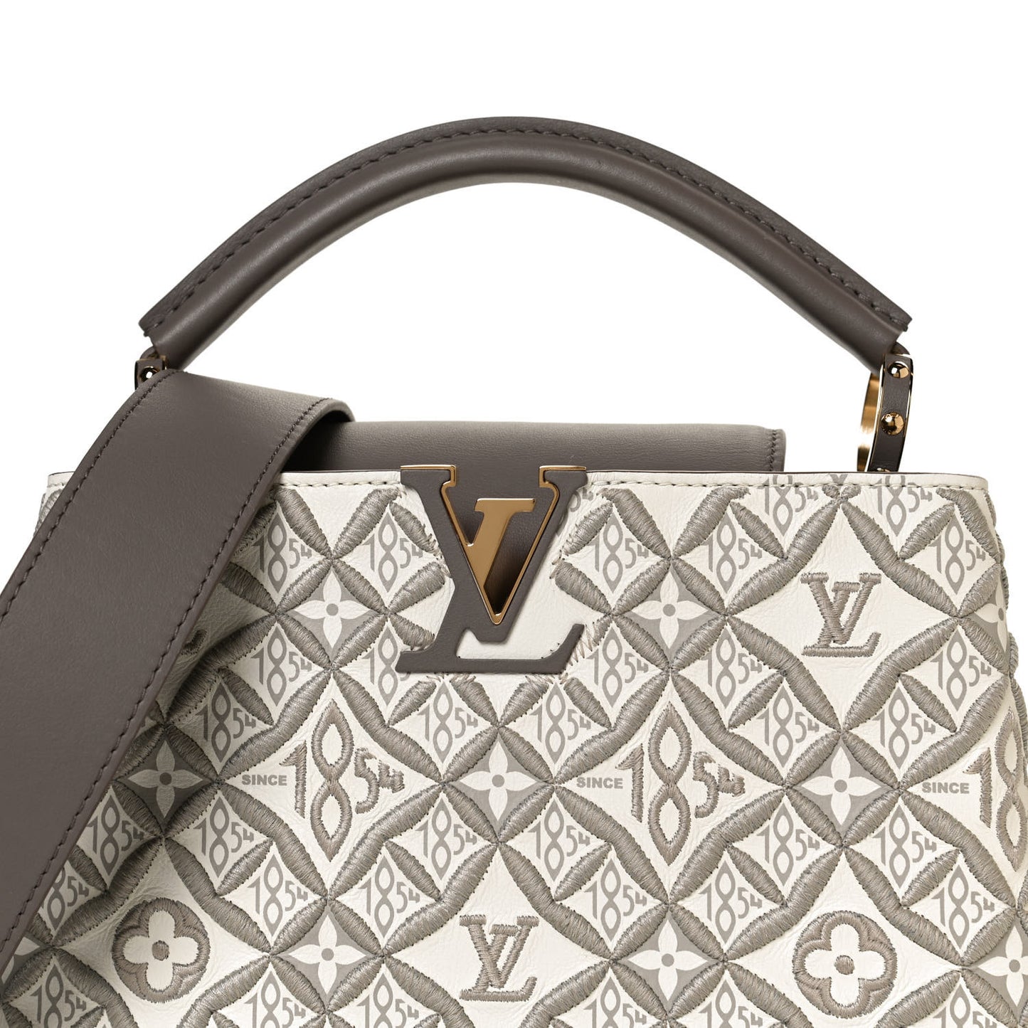 Calfskin Since 1854 Embroidered Capucines BB Ecru Taupe