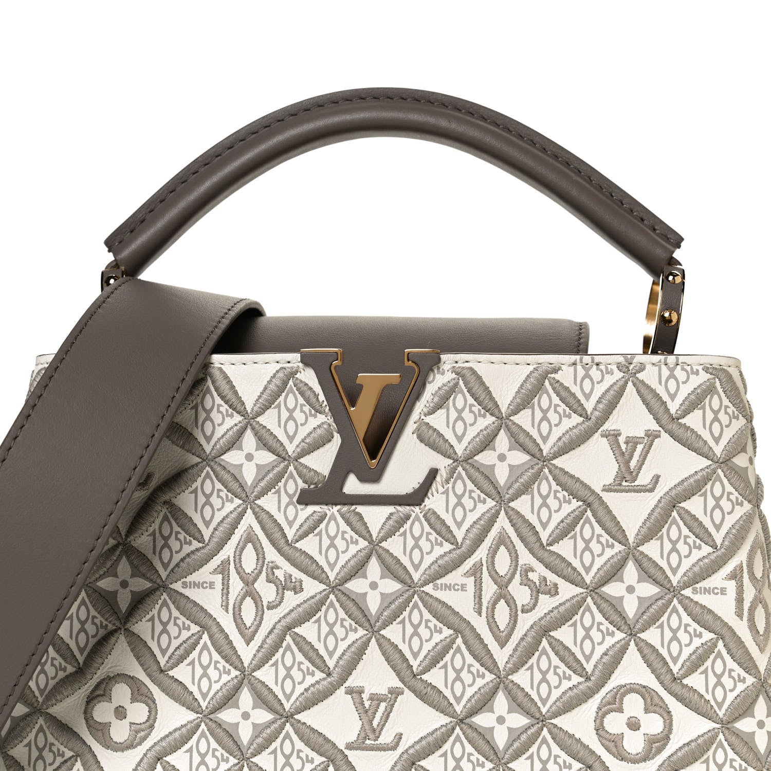 Louis Vuitton Calfskin Since 1854 Embroidered Capucines BB Ecru Taupe 7 of 11