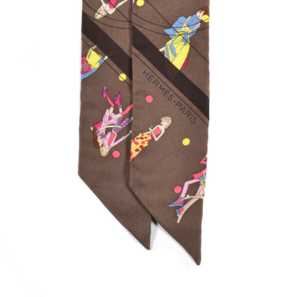 Hermes Silk Ex-Libris Les Parisie Twilly Marron Rose Vif Jaune 2 of 3