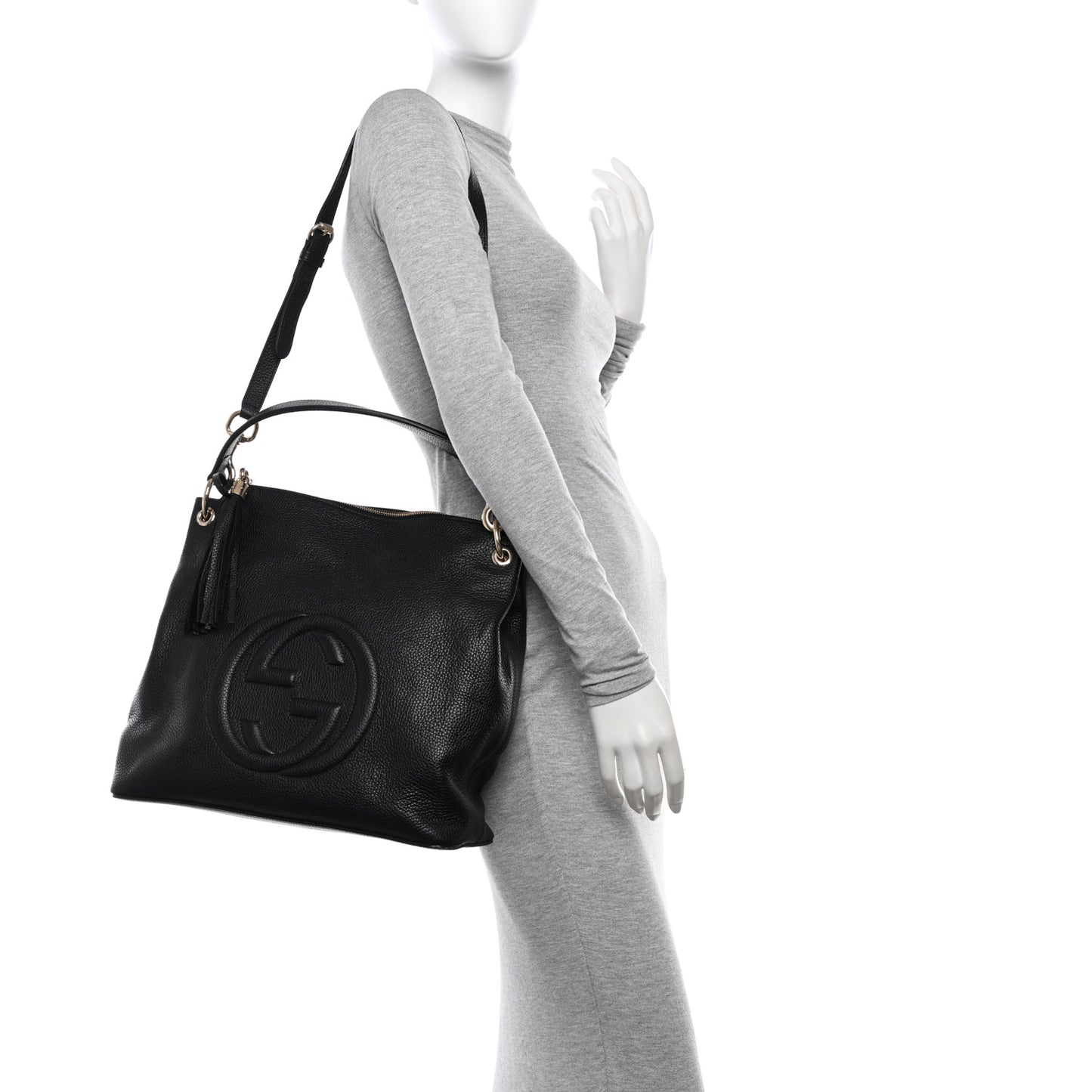 Pebbled Calfskin Large Soho Hobo Black