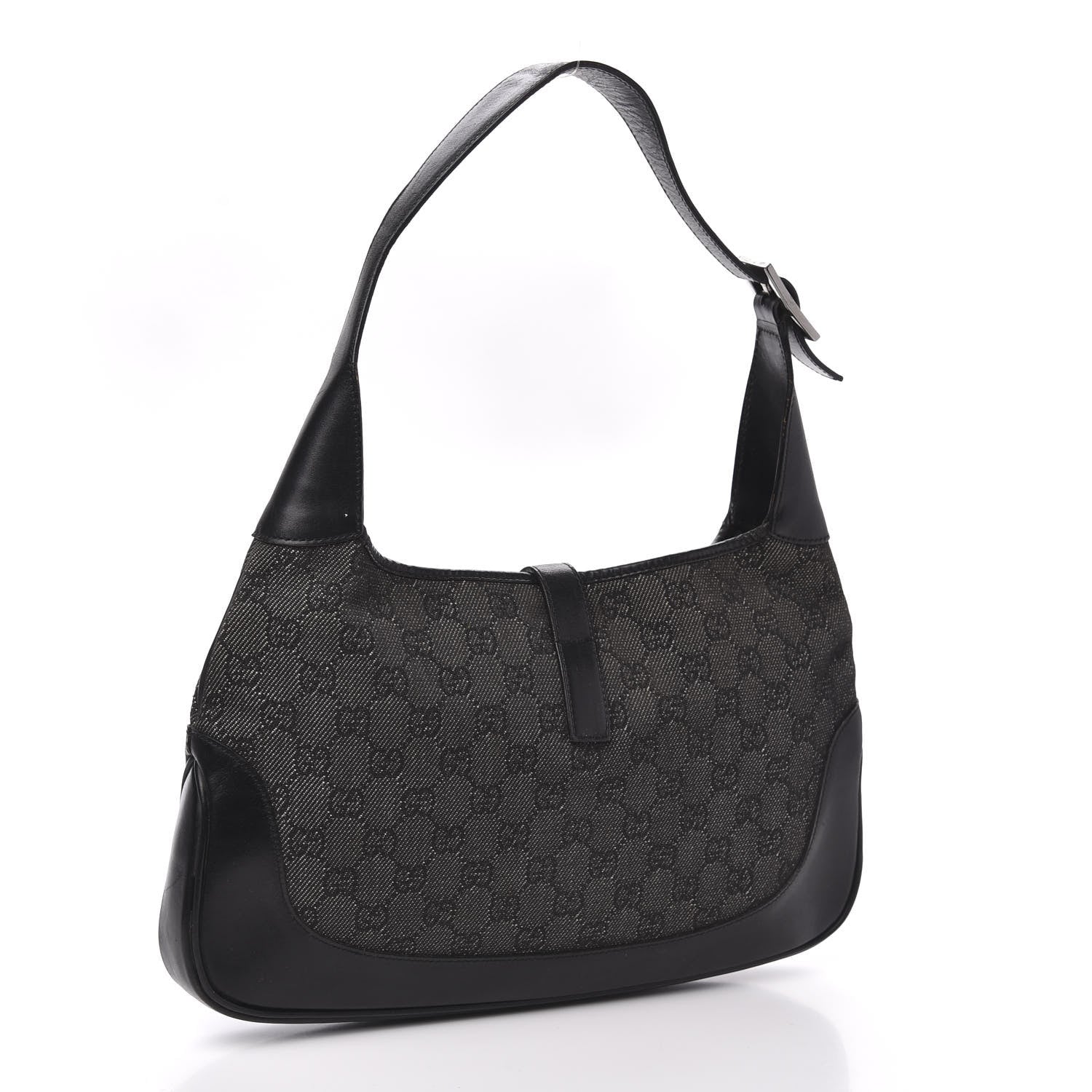 Gucci Denim Monogram Small Jackie O Hobo Black 3 of 12