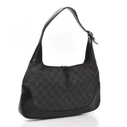 Gucci Denim Monogram Small Jackie O Hobo Black 3 of 12