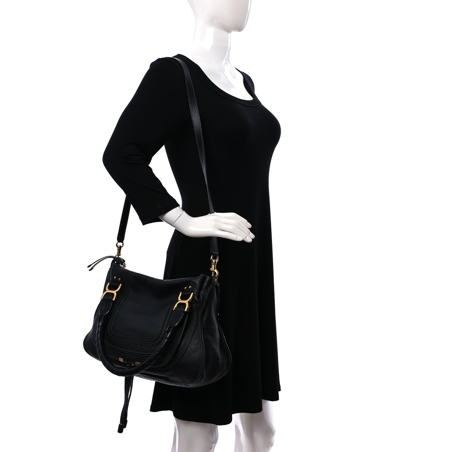 Calfskin Medium Marcie Satchel Black