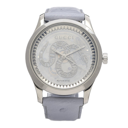 Gucci Stainless Steel Ostrich Blue Mother of Pearl 38mm G-Timeless Snake Automatic Watch 1 of 14