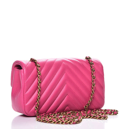 Chanel Lambskin Chevron Quilted Extra Mini Flap Dark Pink 4 of 15