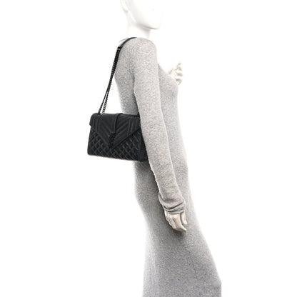 Saint Laurent Grain De Poudre Textured Mixed Matelasse Triquilt Medium Monogram Monochrome Satchel Black 2 of 11