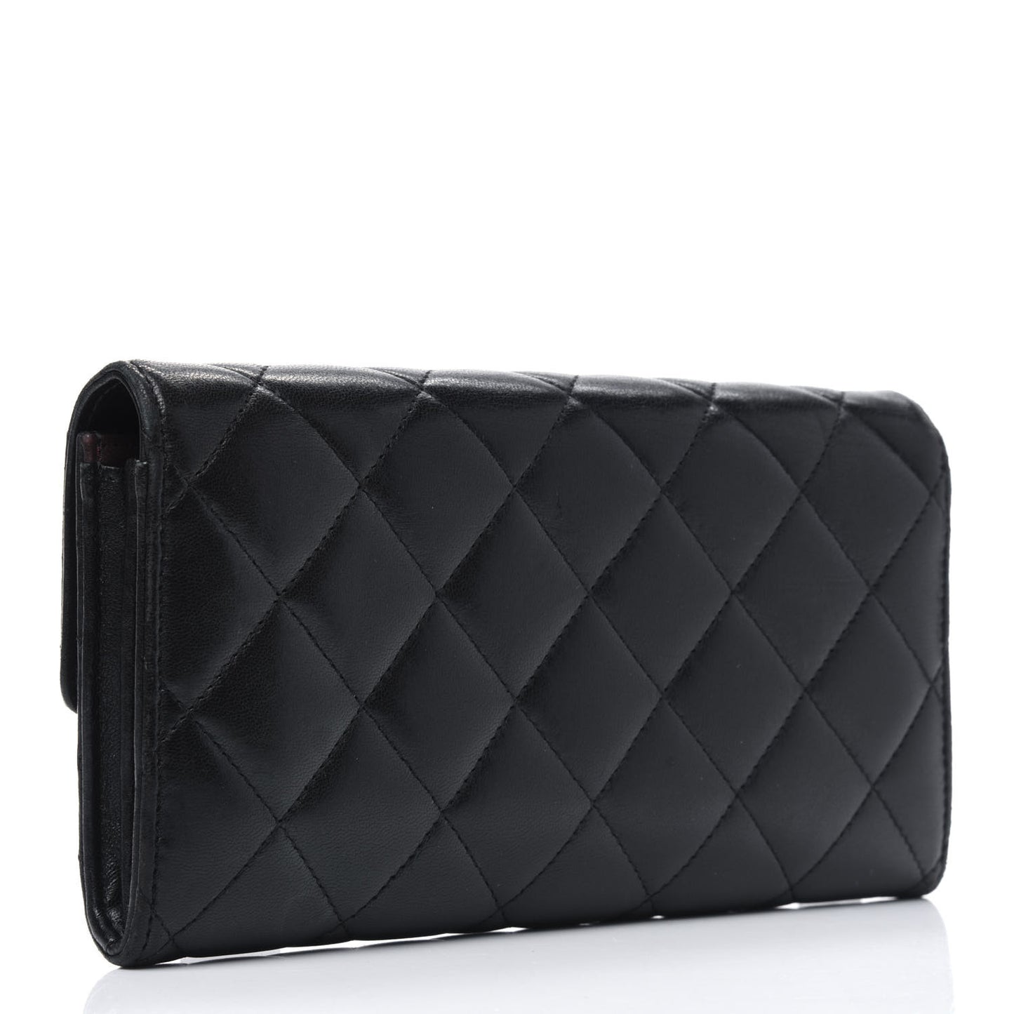 Lambskin Quilted Long Flap Wallet Black