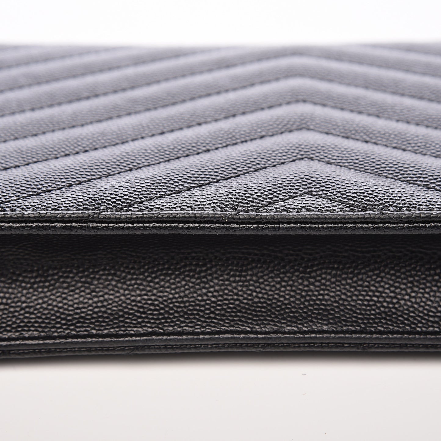 Grain De Poudre Matelasse Chevron Monogram Envelope Chain Wallet Black
