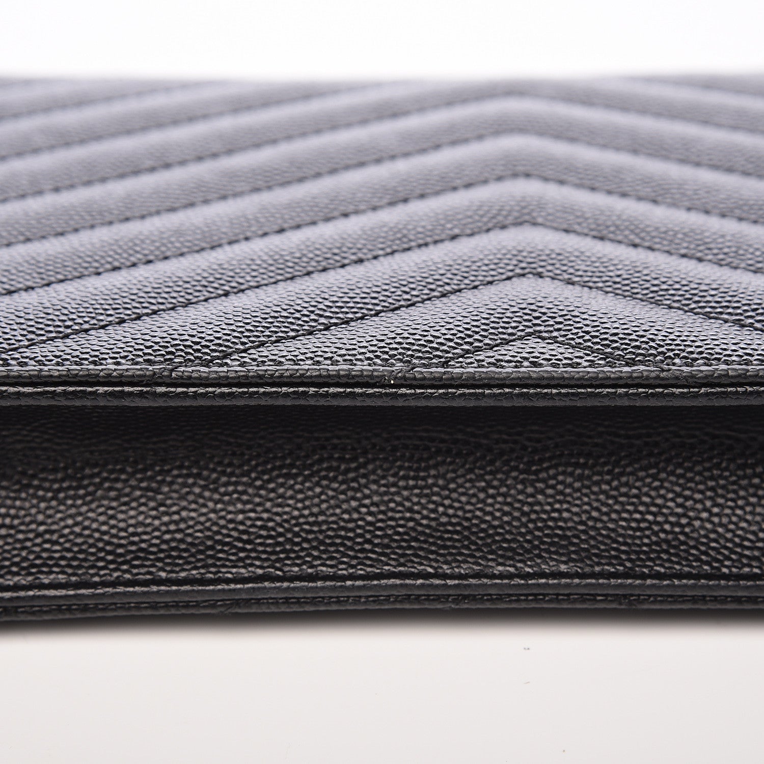 Saint Laurent Grain De Poudre Matelasse Chevron Monogram Envelope Chain Wallet Black 16 of 21