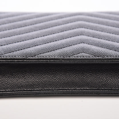 Saint Laurent Grain De Poudre Matelasse Chevron Monogram Envelope Chain Wallet Black 16 of 21