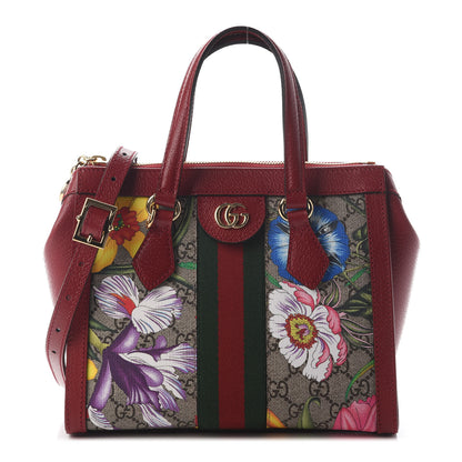 Gucci GG Supreme Monogram Flora Web Small Ophidia Tote Bag Red 1 of 8