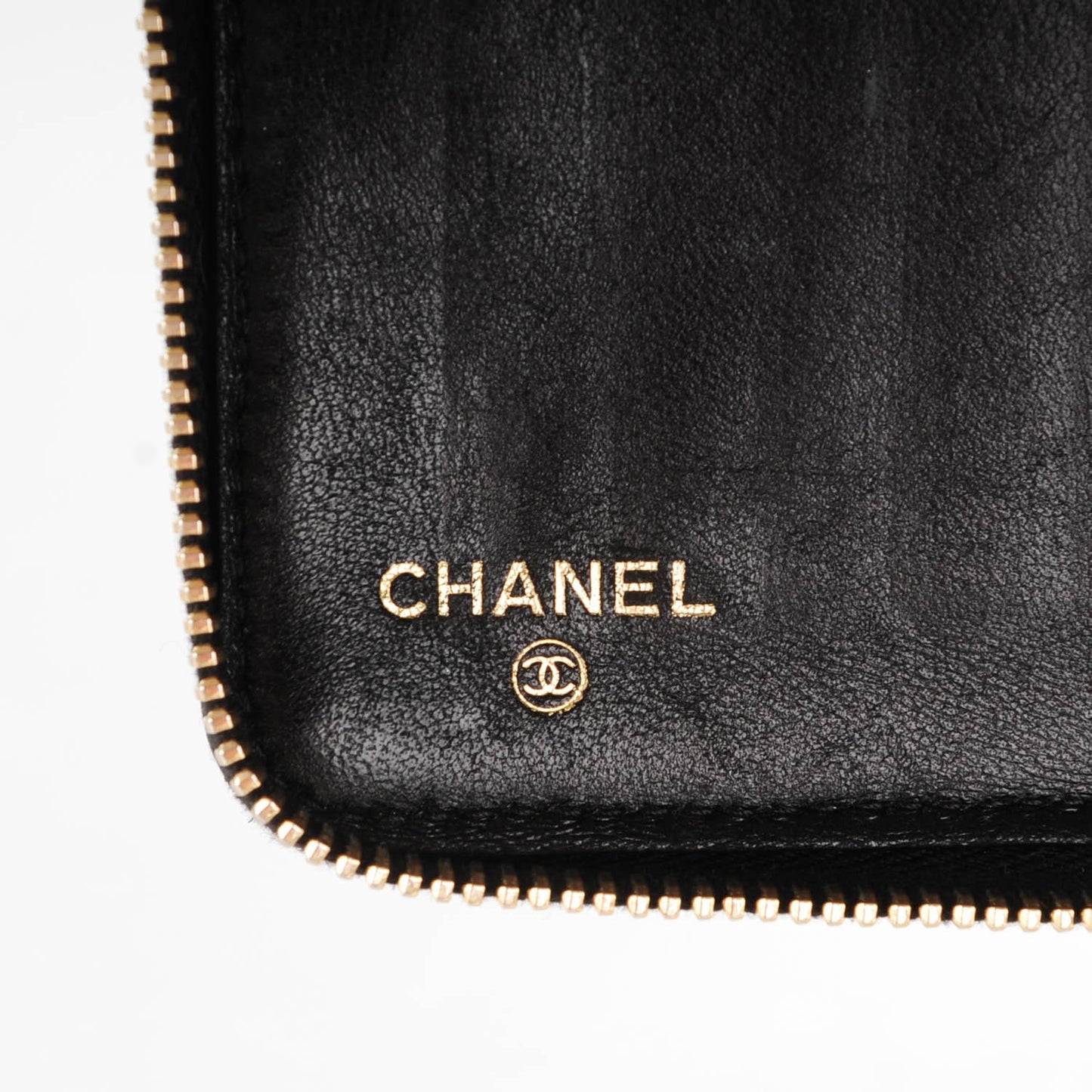 Lambskin Quilted Camellia Zip Around Organizer Wallet Black