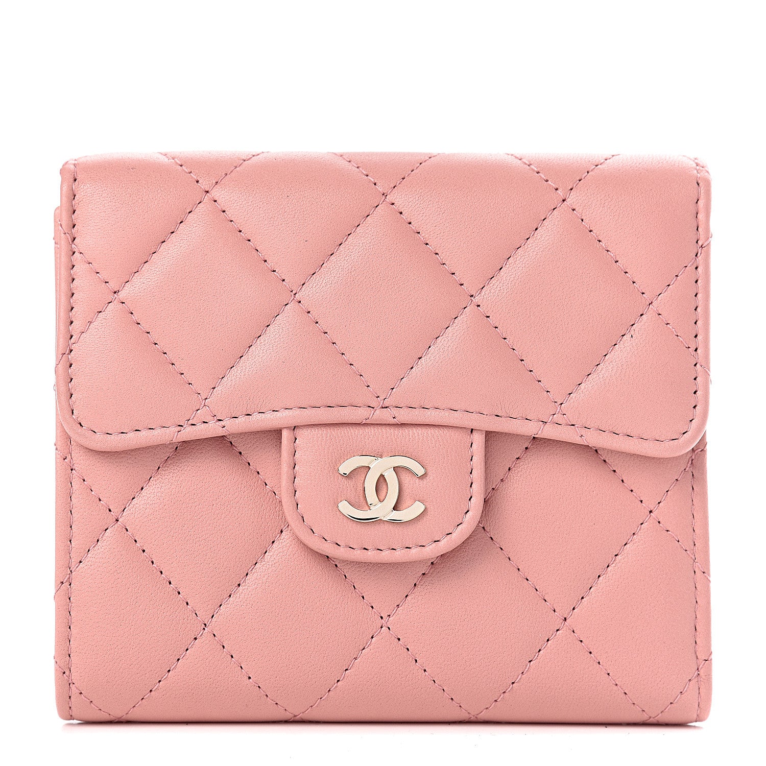 Chanel Lambskin Quilted Small Compact Wallet Pink 1 of 8