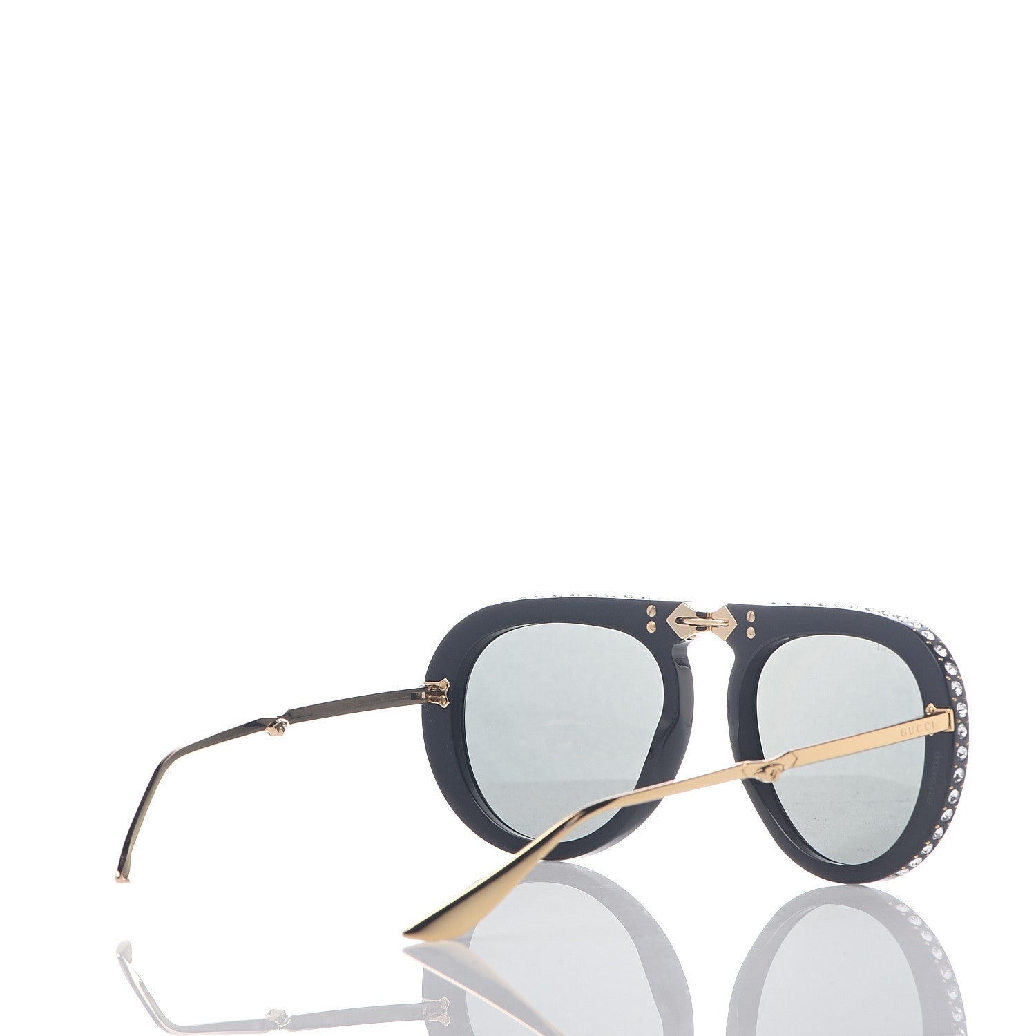 Gucci Acetate Crystal Foldable Aviator Sunglasses GG0307S Black 4 of 10