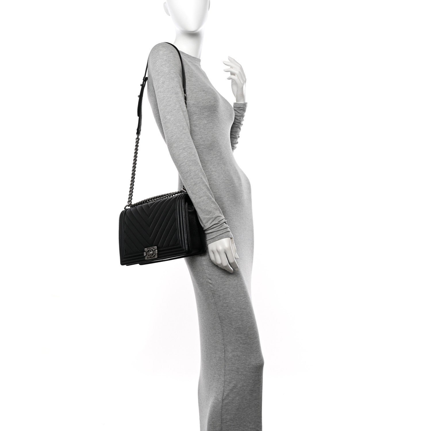 Chanel Caviar Chevron Quilted New Medium Boy Flap Black 2 of 10