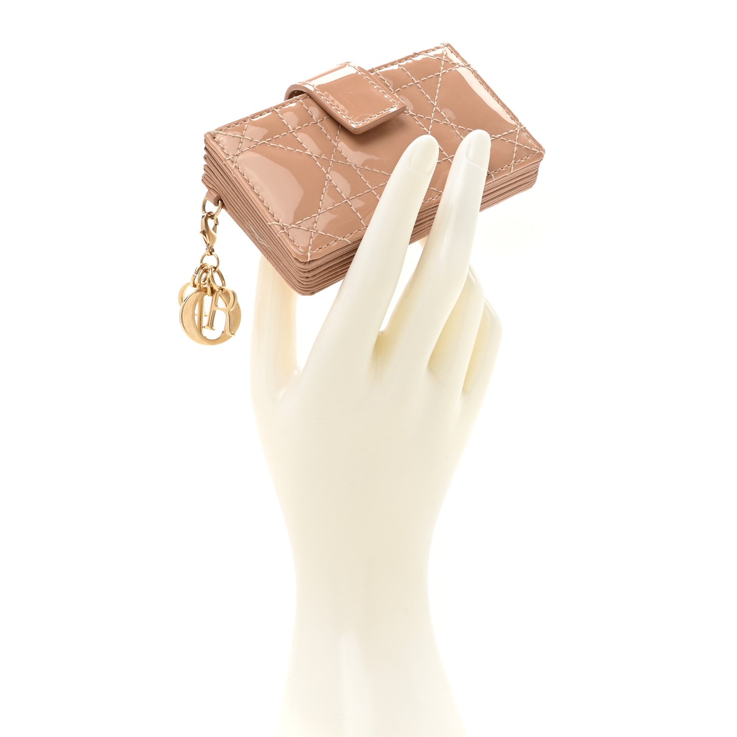 Patent Cannage Lady Dior 5-Gusset Card Holder Rose De Vents