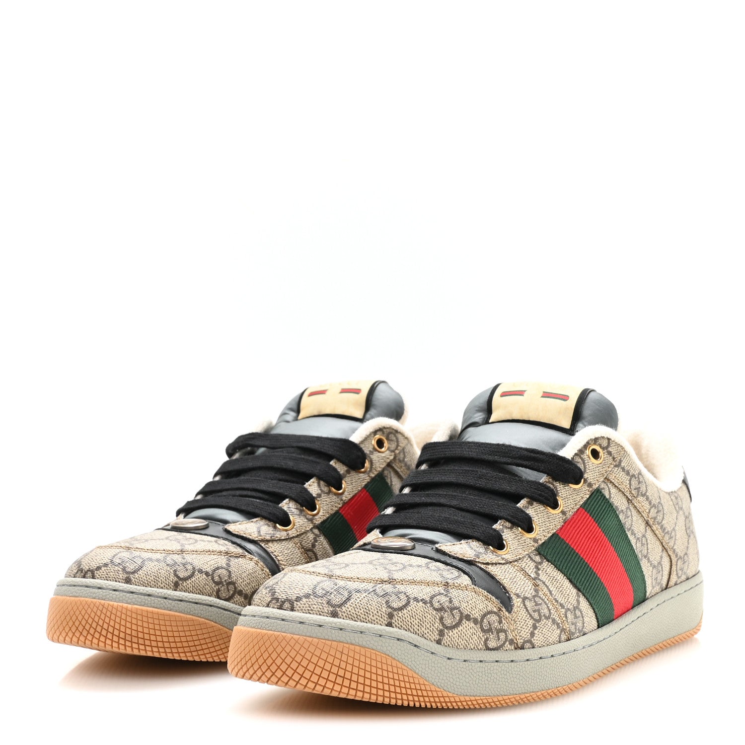 Gucci GG Supereme Monogram Miro Soft Calfskin Web Mens Screener Sneakers 9.5 Beige Ebony Black New Platinum 4 of 9