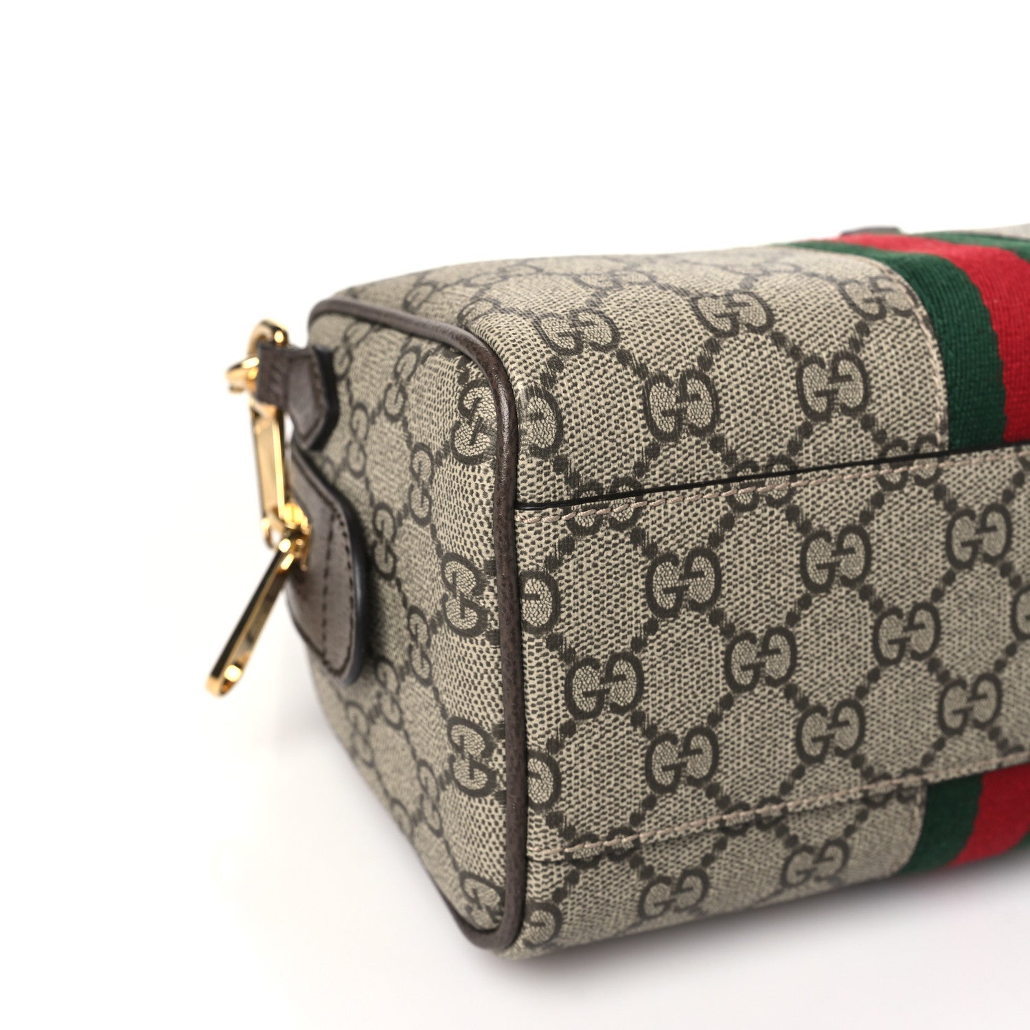 Gucci GG Supreme Monogram Textured Dollar Calfskin Web Mini Ophidia Top Handle Bag Beige Ebony New Acero 9 of 10