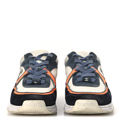 Chanel Nylon Calfskin Suede CC Womens Sneakers 35.5 Navy White Orange Black 3 of 14