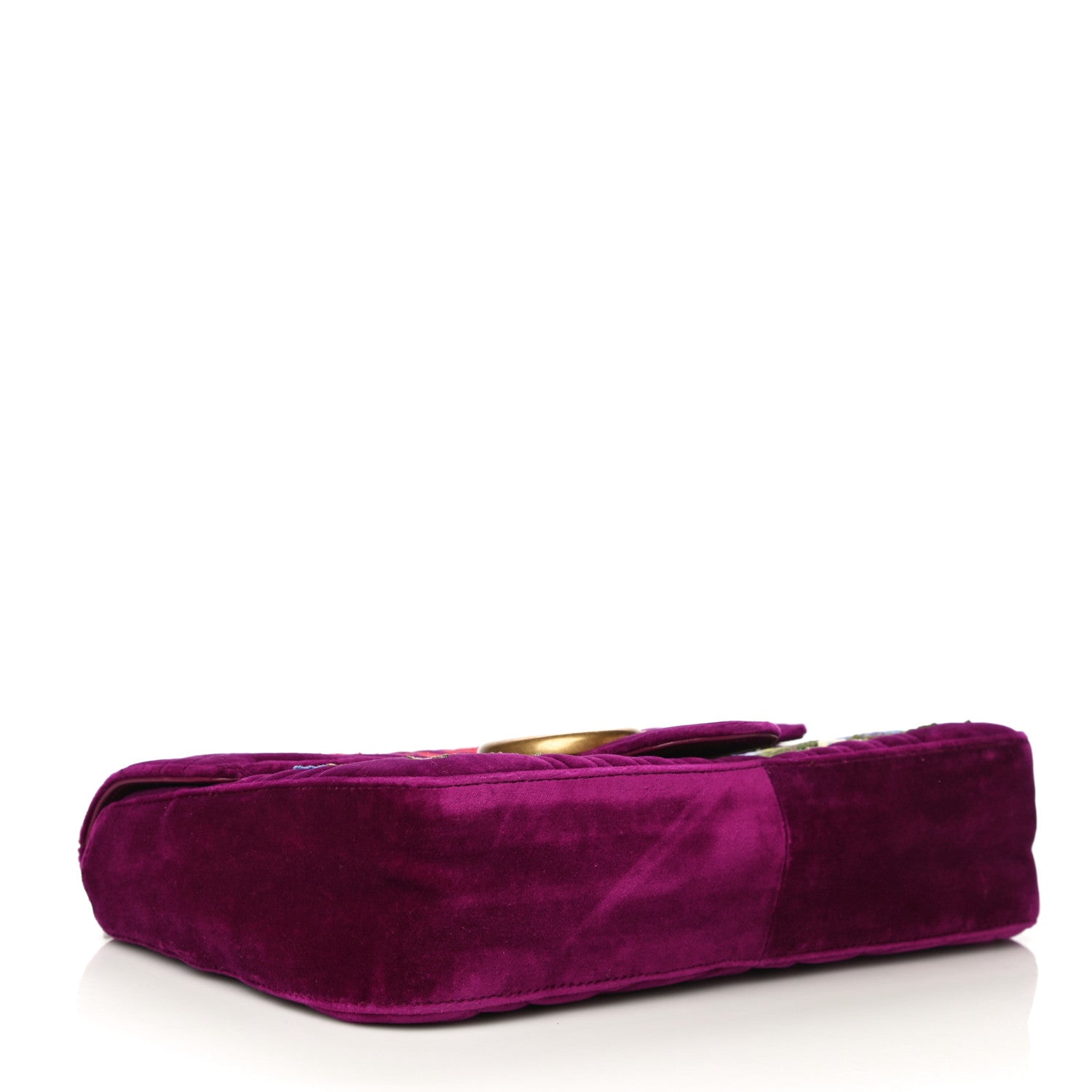 Gucci Velvet Matelasse Loved Embroidered Medium GG Marmont Shoulder Bag Fuchsia Violet Cyclamen 4 of 10