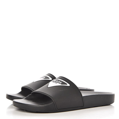 Prada PVC Logo Embossed Pool Slide Sandals 40 Black 2 of 8