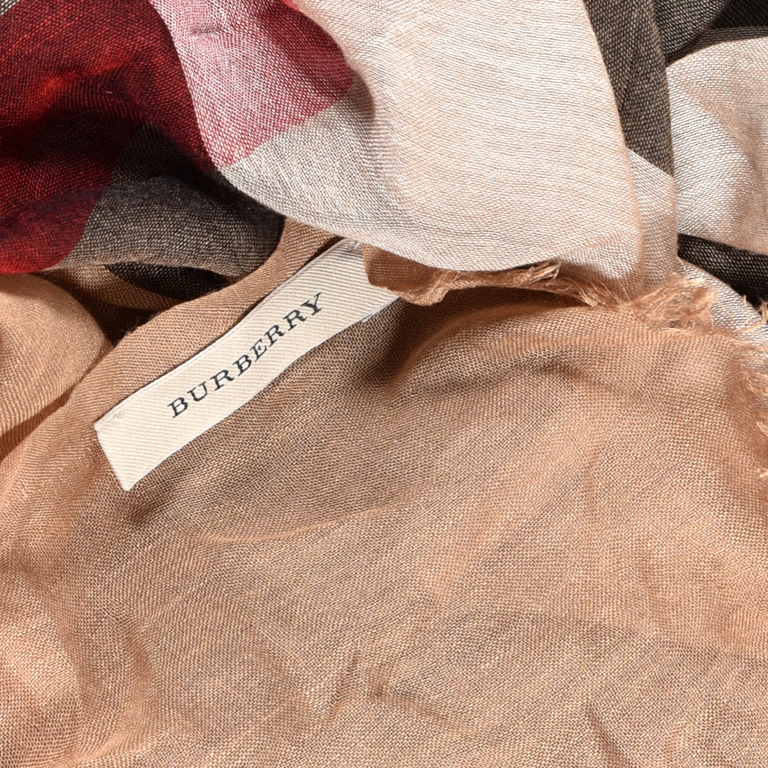 Burberry Wool Silk Gauze Giant Check Lightweight Scarf Camel 4 of 5