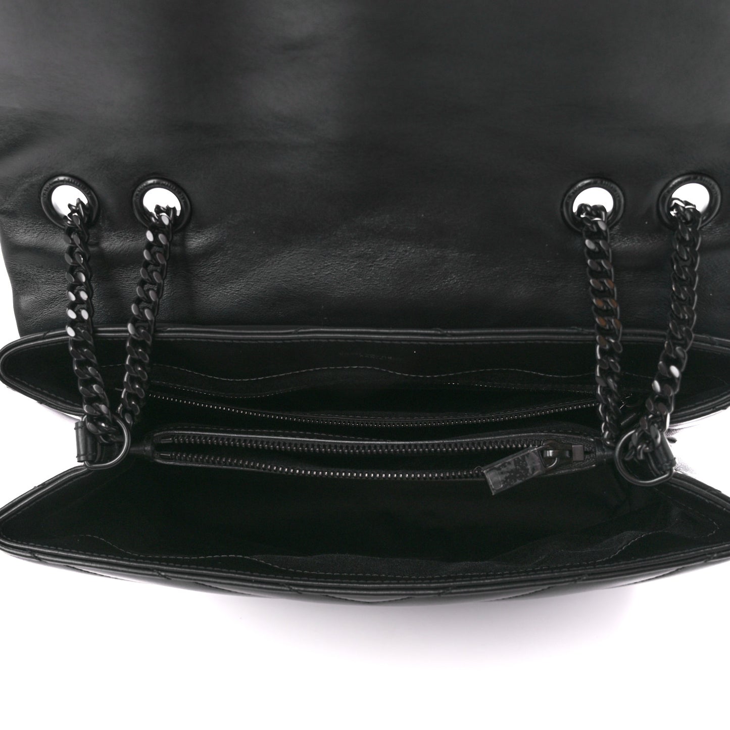 Calfskin Y Quilted Monogram Monochrome Medium Loulou Chain Satchel Black