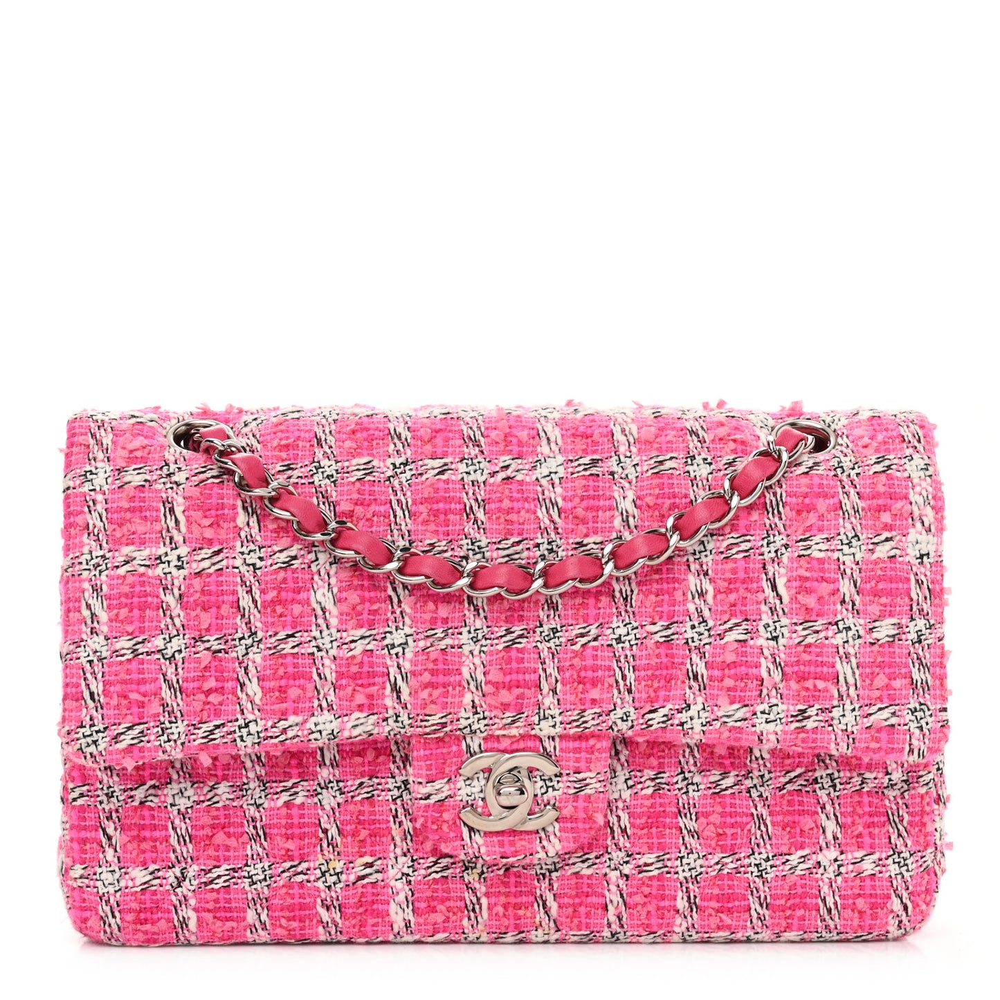 Tweed Quilted Medium Double Flap Hot Pink