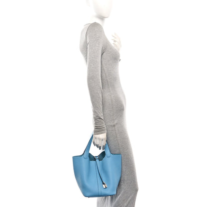 Hermes Taurillon Clemence Picotin Lock 22 MM Bleu Du Nord 2 of 10