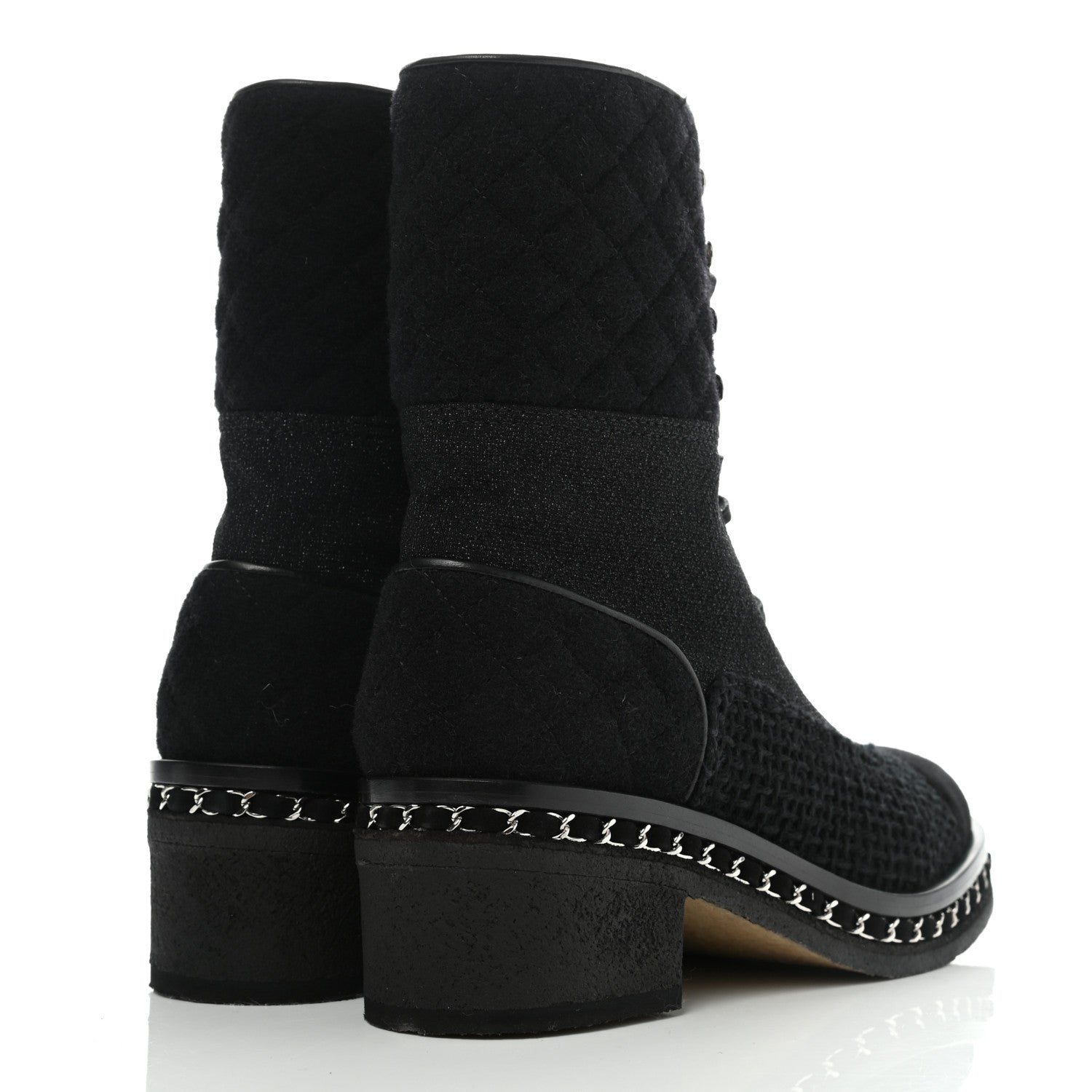 Chanel Tweed Suede Quilted Chain Short Boots 40 Black 4 of 8