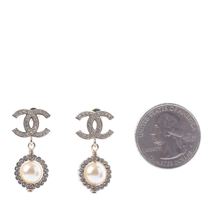 Chanel Crystal Pearl CC Drop Earrings Gold 2 of 5
