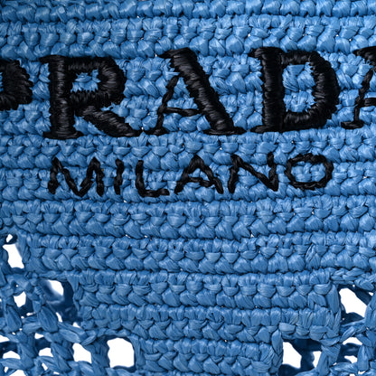 Prada Yarn Raffia Effect Crochet Logo Embroidered Tote Bag Celeste 9 of 9
