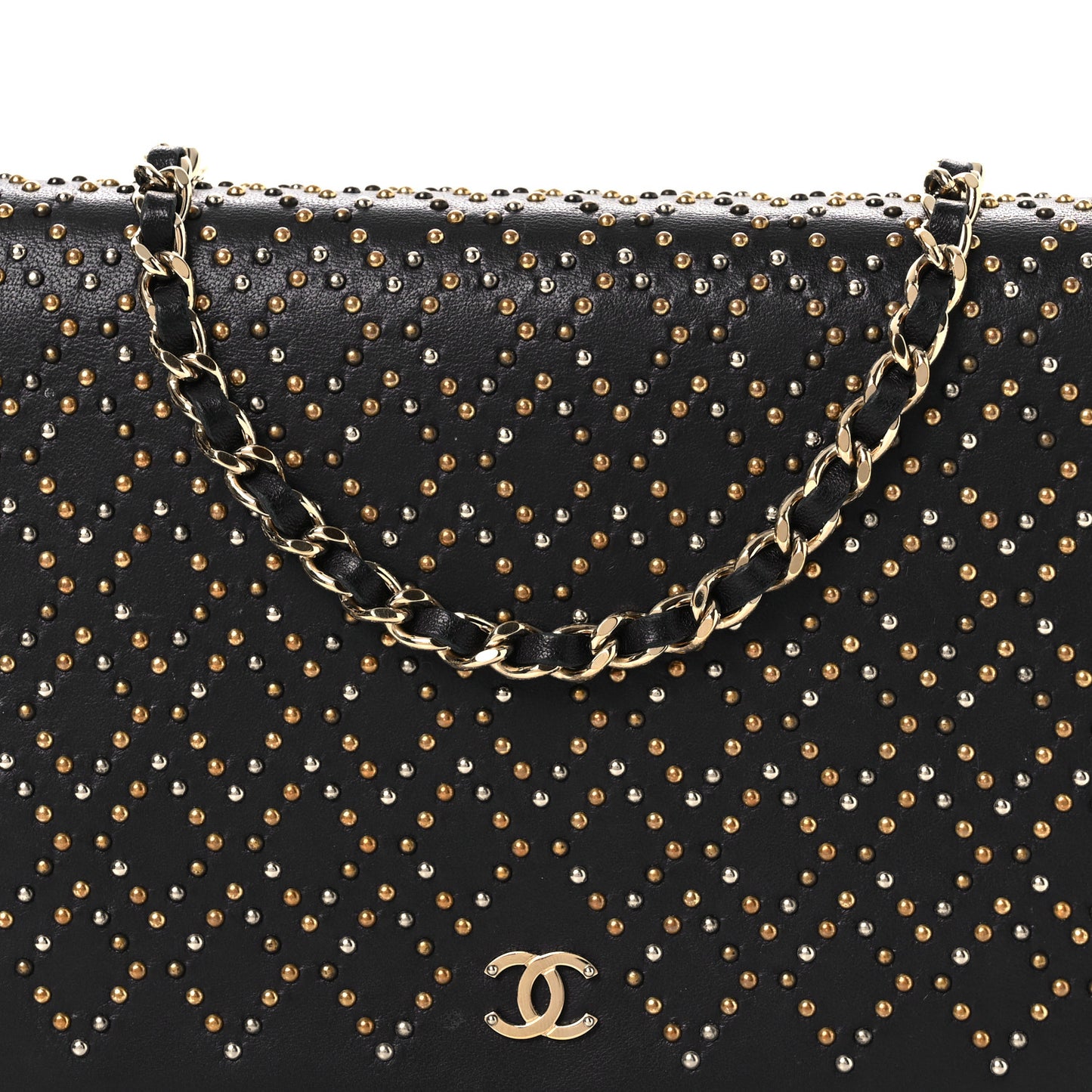 Lambskin Studded Wallet on Chain WOC Grey