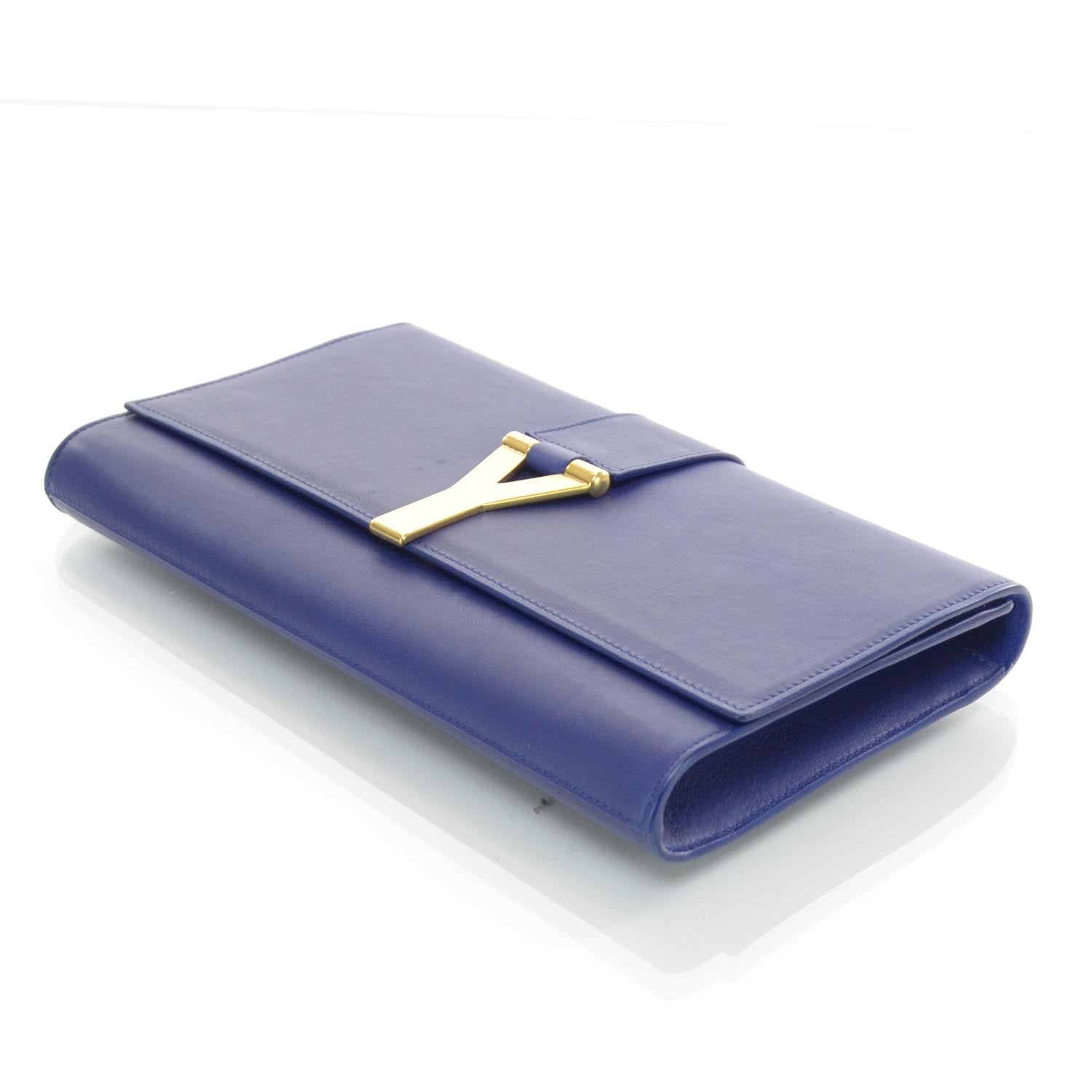 Saint Laurent Leather Chyc Clutch Blue 4 of 8