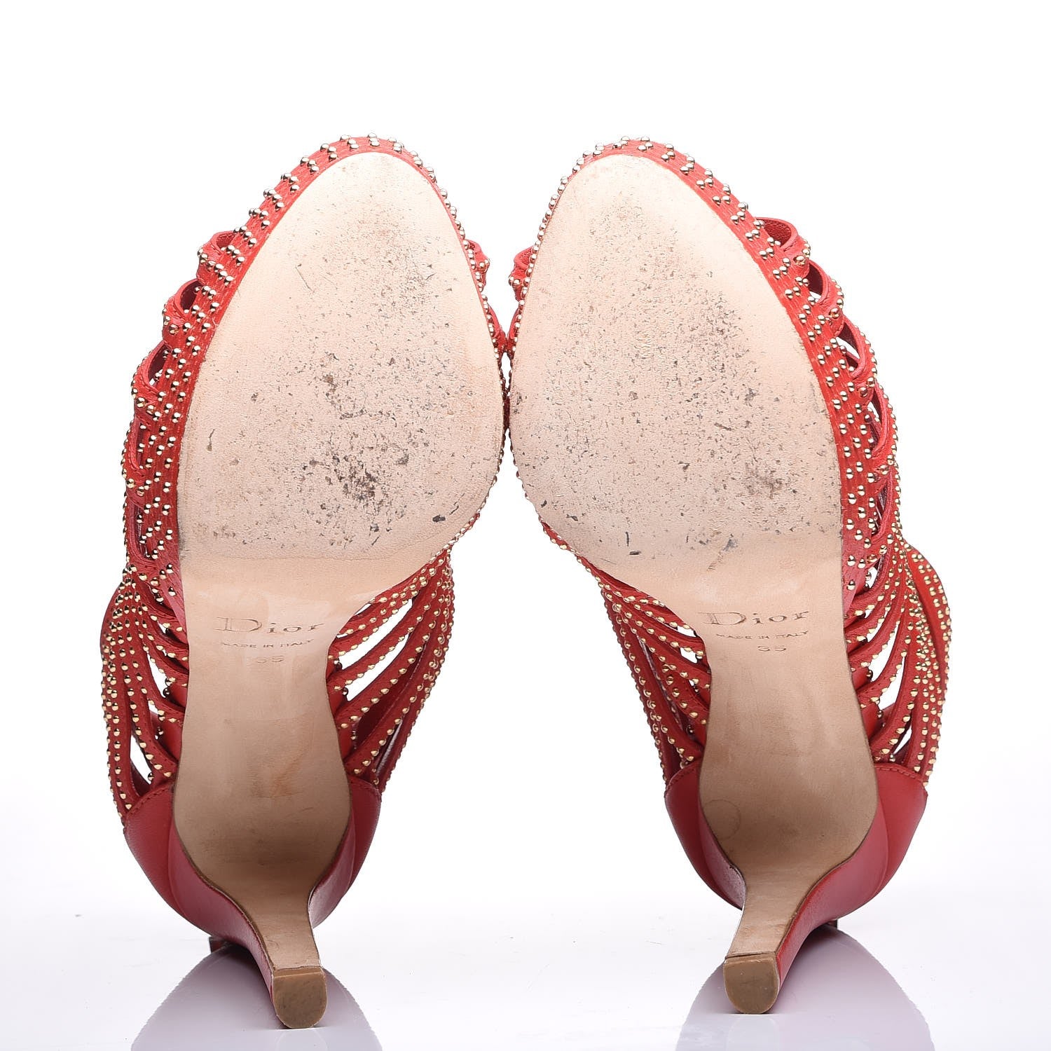 Christian Dior Calfskin Caged Studded Sandals 35 Rouge 8 of 12