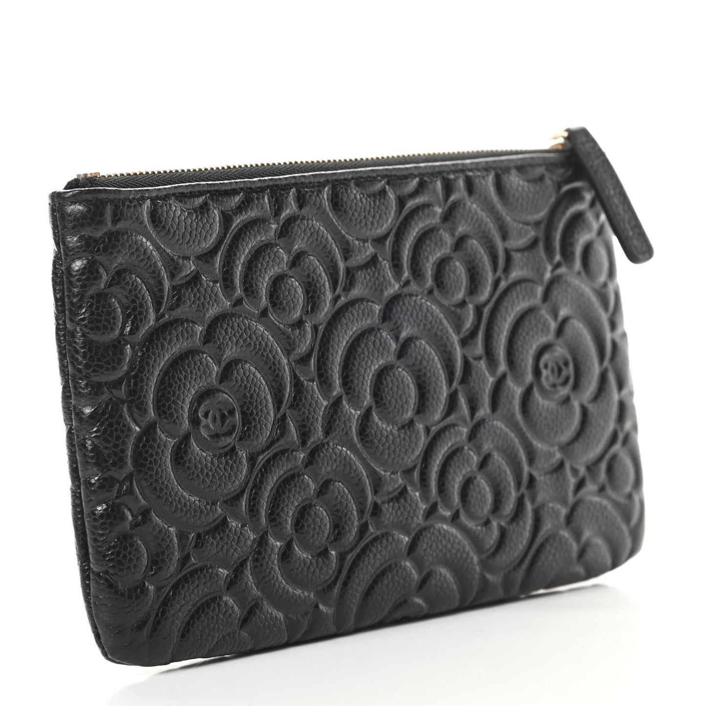 Caviar Camellia Embossed Cosmetic Pouch Black