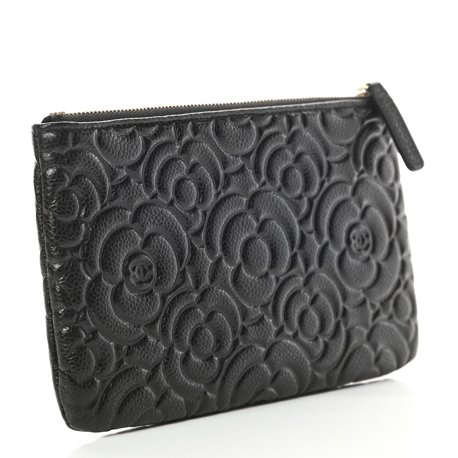 Chanel Caviar Camellia Embossed Cosmetic Pouch Black 3 of 8