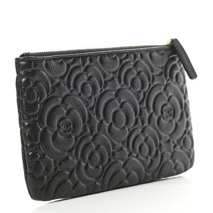 Chanel Caviar Camellia Embossed Cosmetic Pouch Black 3 of 8